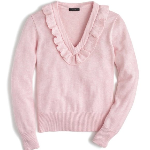 J. Crew Sweaters - J. Crew Pink Ruffle Vneck Sweater